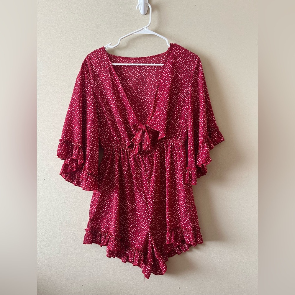 Shein Ruffled Keyhole Tie Romper